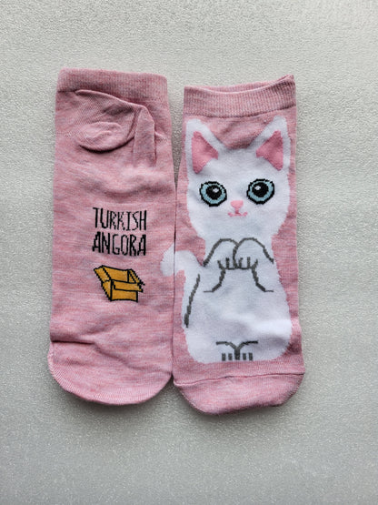 Ankle Sock with Whimsical Cartoon Cats