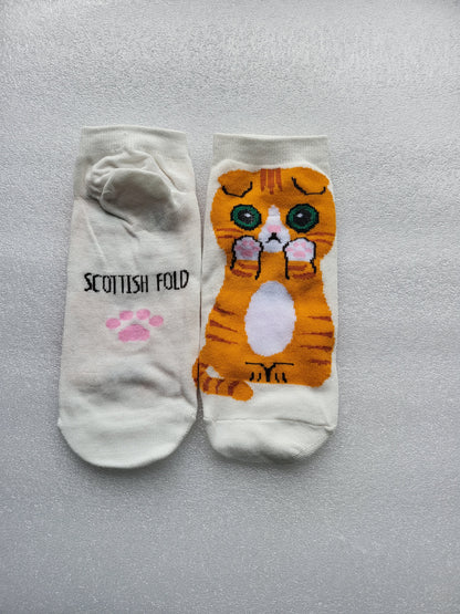 Ankle Sock with Whimsical Cartoon Cats