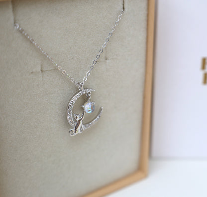 Feline Fancy Moon Light Cat Necklace