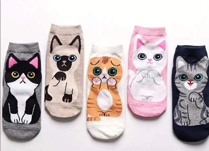 Ankle Sock with Whimsical Cartoon Cats