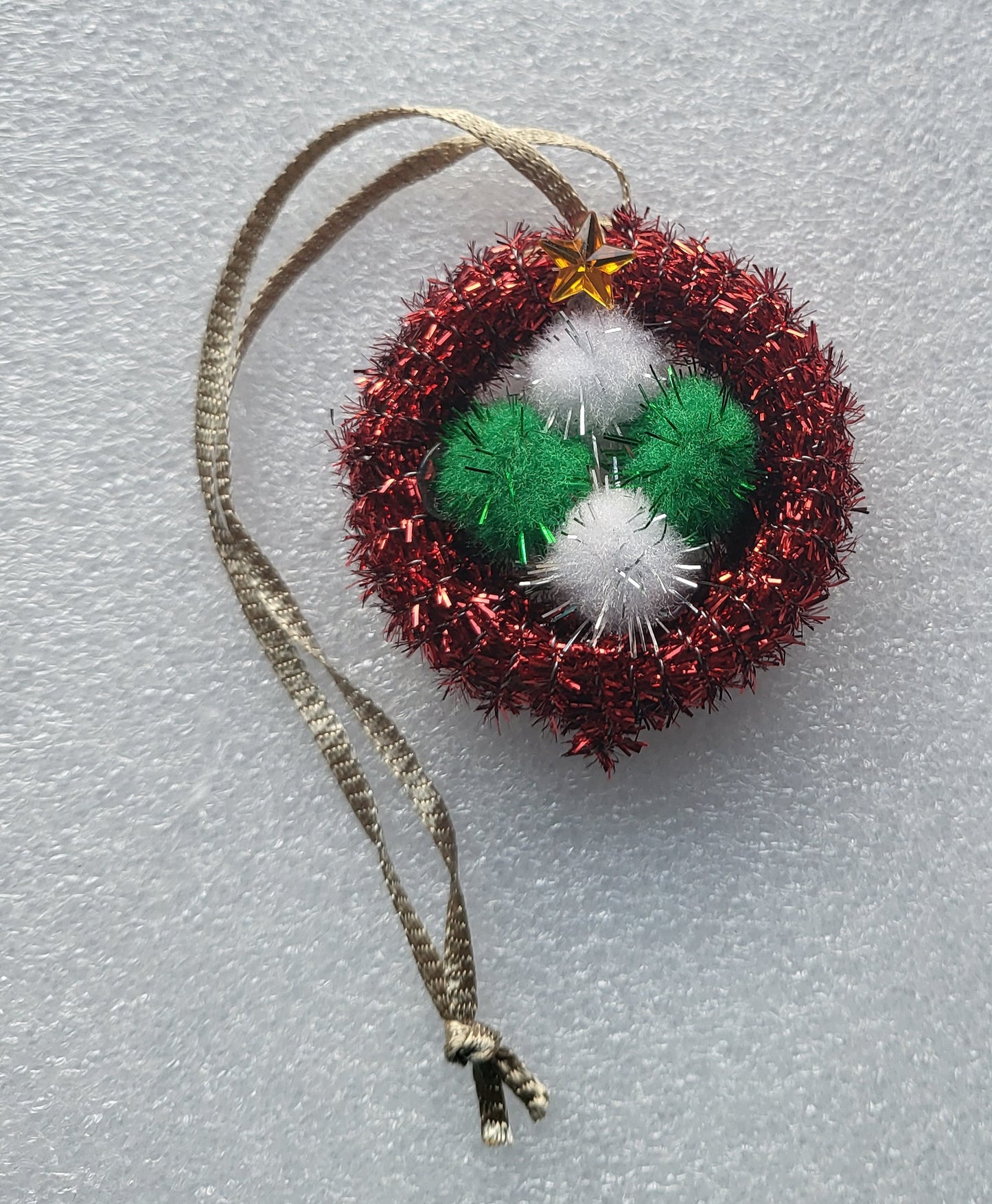 Hand Crafted Fluffy Balls Red Tinsel Christmas Tree Decoration