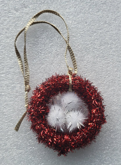 Hand Crafted Red and White Snowflake Tinsel Christmas Tree Decoration