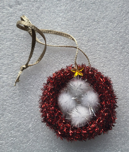 Hand Crafted Fluffy Balls Red Tinsel Christmas Tree Decoration