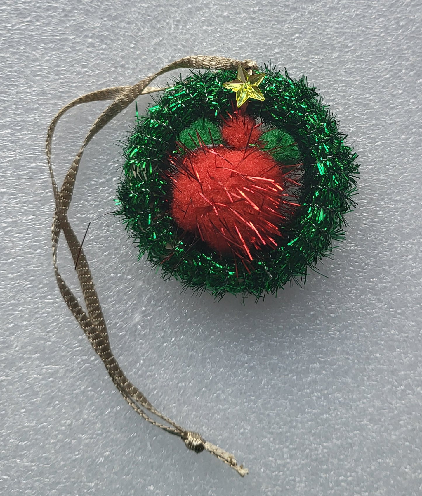 Hand Crafted Fluffy Green Tinsel Christmas Tree Decoration