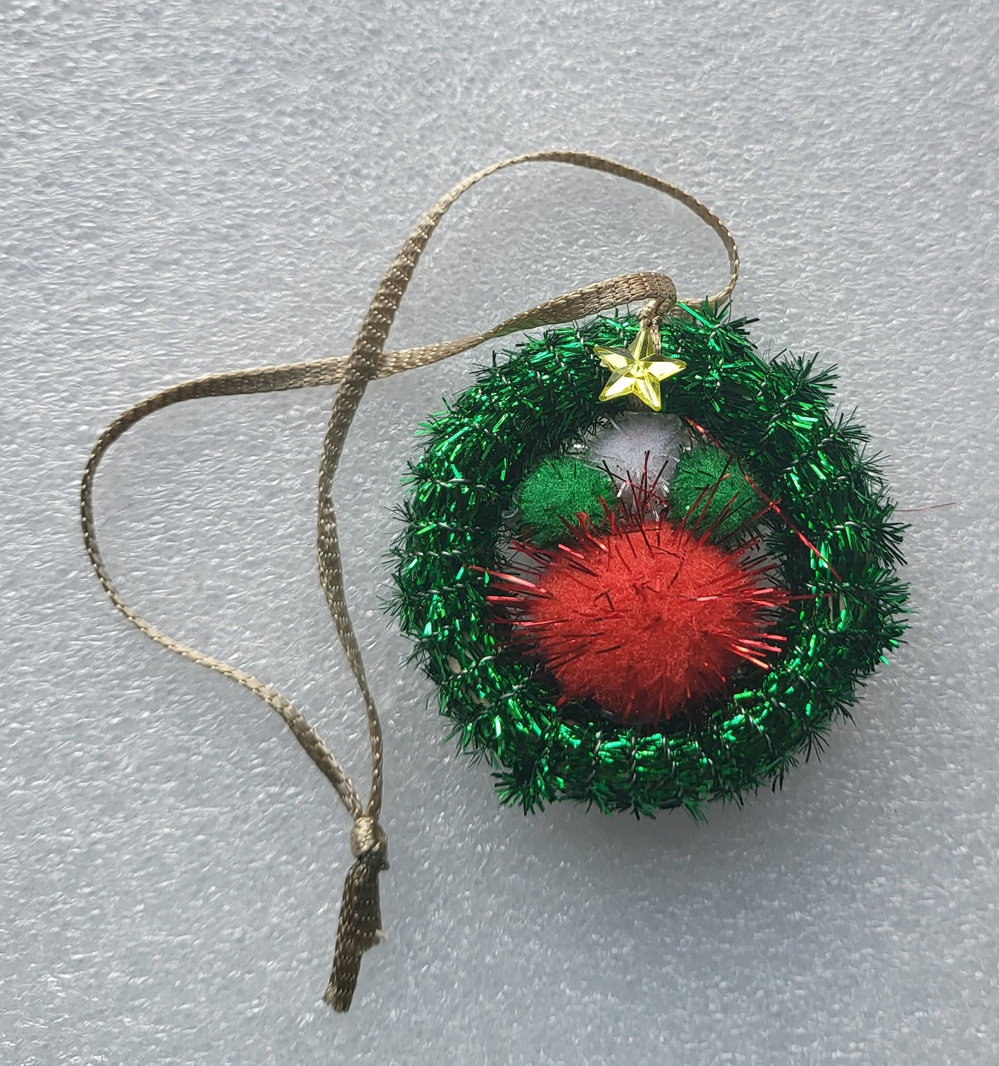 Hand Crafted Fluffy Green Tinsel Christmas Tree Decoration