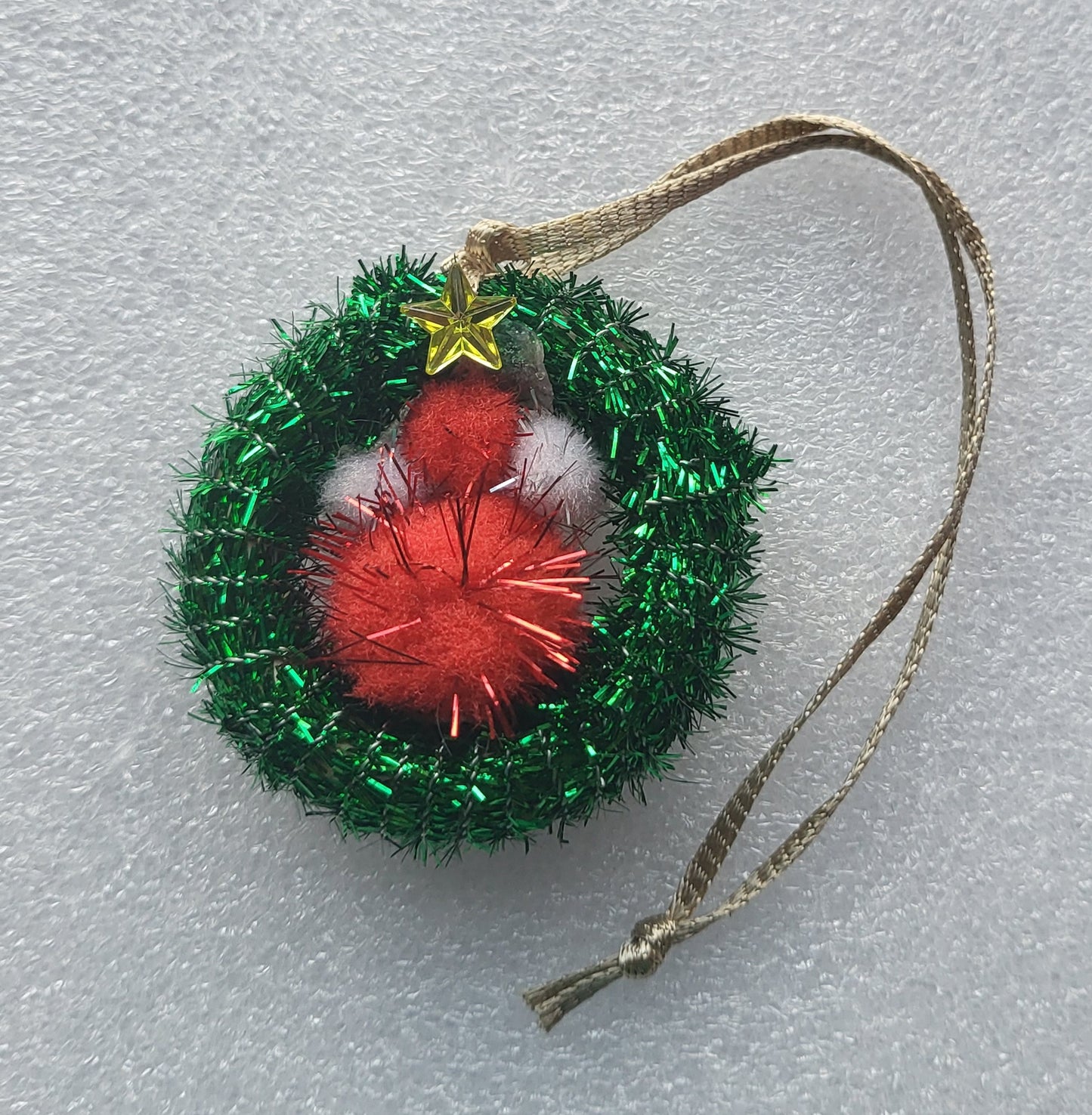 Hand Crafted Fluffy Green Tinsel Christmas Tree Decoration