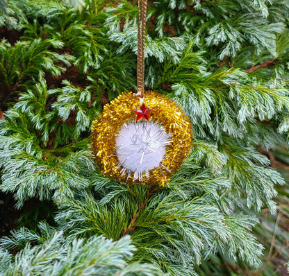 Hand Crafted Golden Tinsel Christmas Tree Decoration