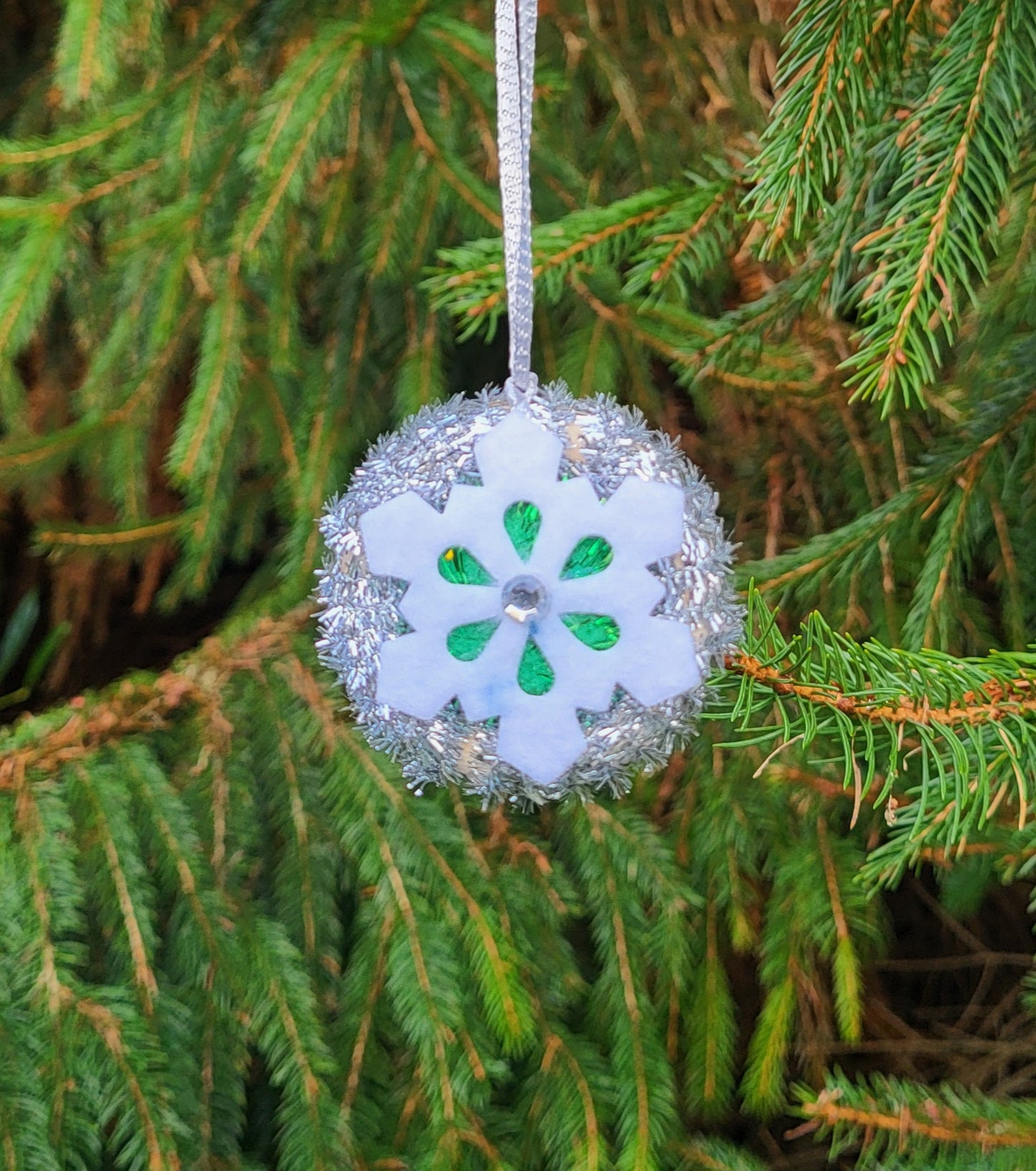 Hand Crafted Silver Tinsel Christmas Tree Decoration