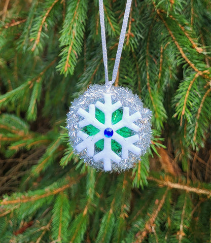 Hand Crafted Silver Tinsel Christmas Tree Decoration