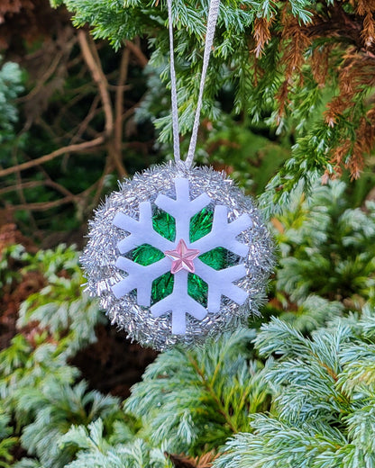 Hand Crafted Silver Tinsel Christmas Tree Decoration