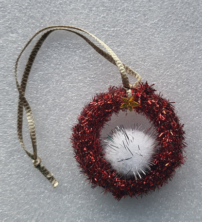 Hand Crafted Red Tinsel Christmas Tree Decoration