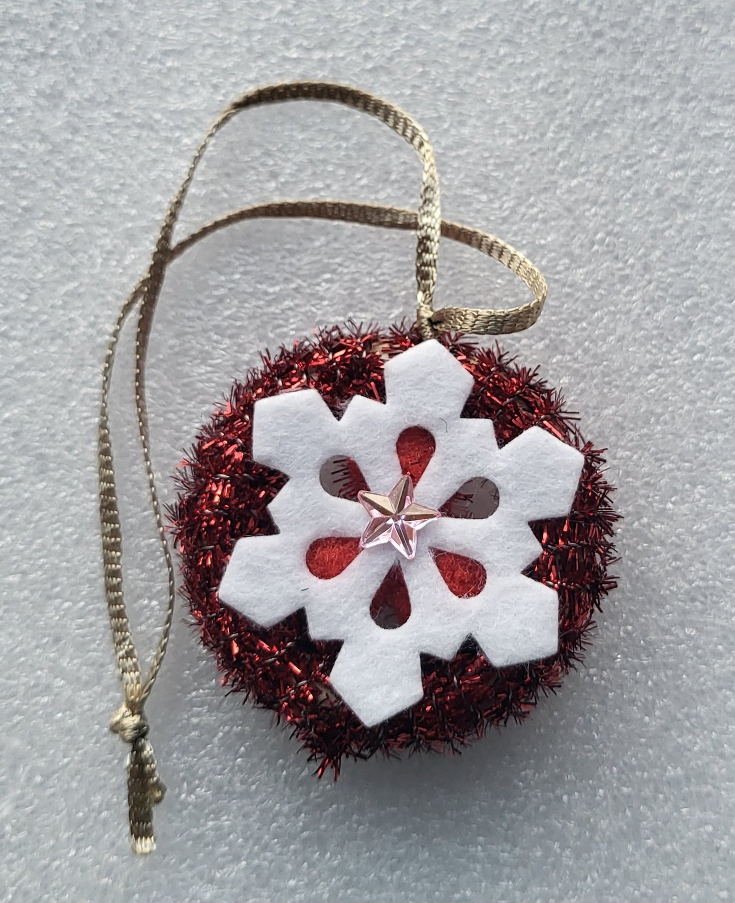 Hand Crafted Red Snowflake Tinsel Christmas Tree Decoration