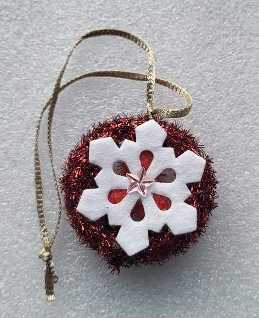 Hand Crafted Red Snowflake Tinsel Christmas Tree Decoration