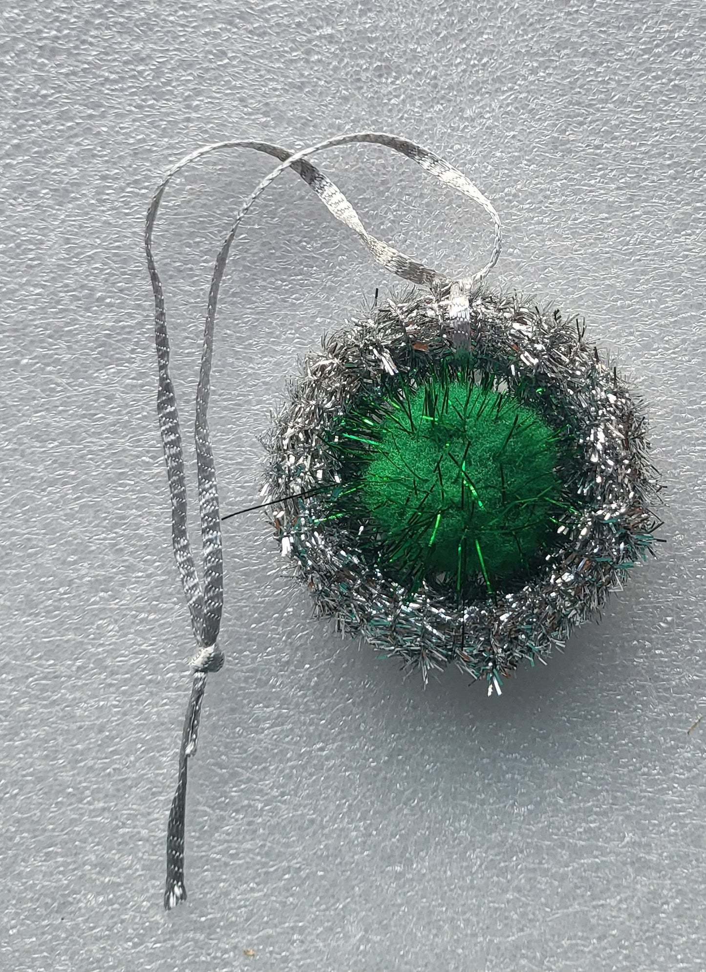 Hand Crafted Silver Tinsel Christmas Tree Decoration