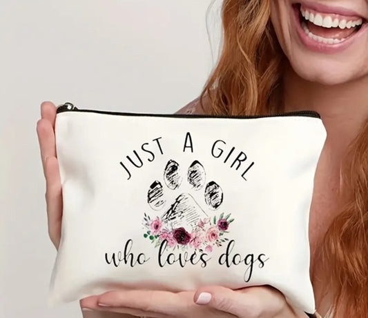 Just a Girl Who Loves Dogs Canvas Makeup Bag