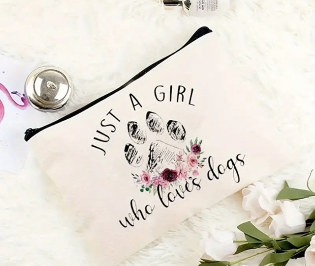 Just a Girl Who Loves Dogs Canvas Makeup Bag