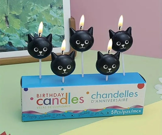 Pack Of 5 Cute Black Cat Birthday Candles