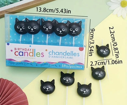 Pack Of 5 Cute Black Cat Birthday Candles