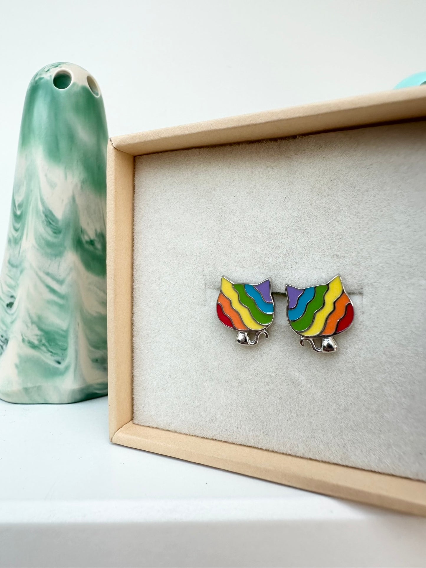 Feline Fancy Rainbow Cat Earrings