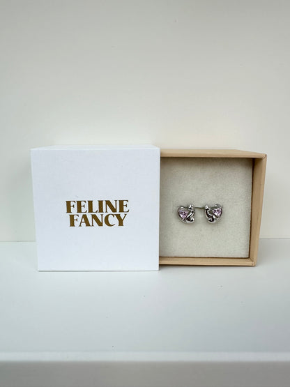 Feline Fancy Love Heart Cat Earrings