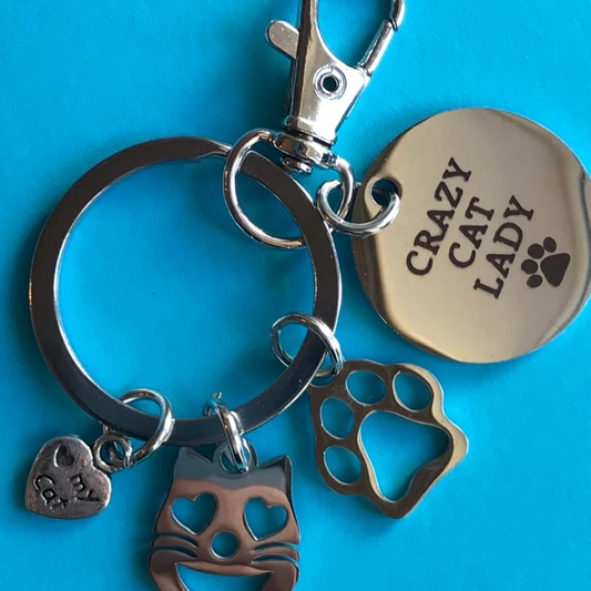 Crazy Cat Lady Keyring with three charms