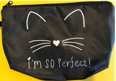 Make Up Bag  Water resistant with white cat ears and whiskers