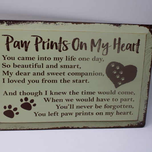 Rainbow Bridge Paw Prints on my Heart Metal Plaque