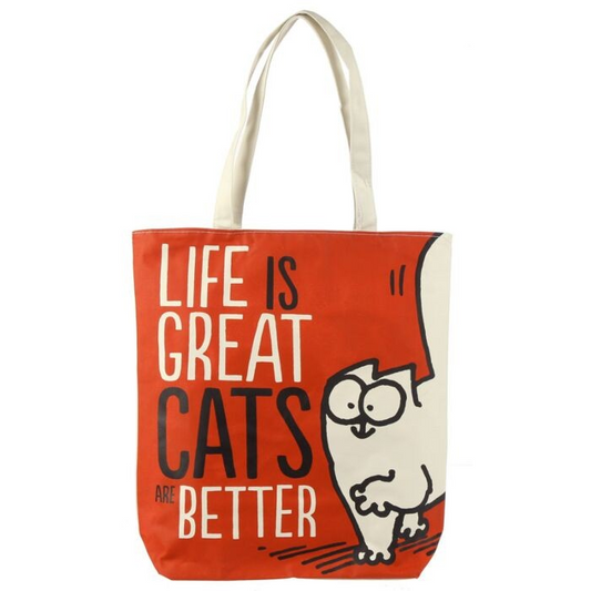 Life is Great Cats are Better Simons Reusable Cat Zip Up Cotton Bag