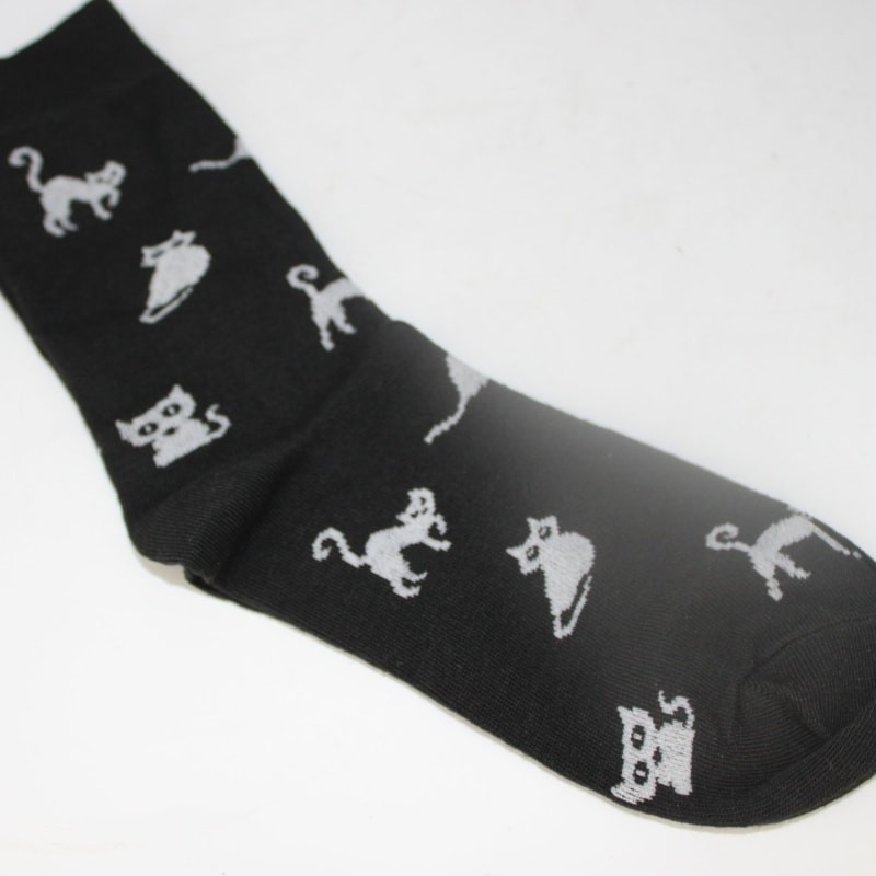 Ankle Sock Black with White Cats