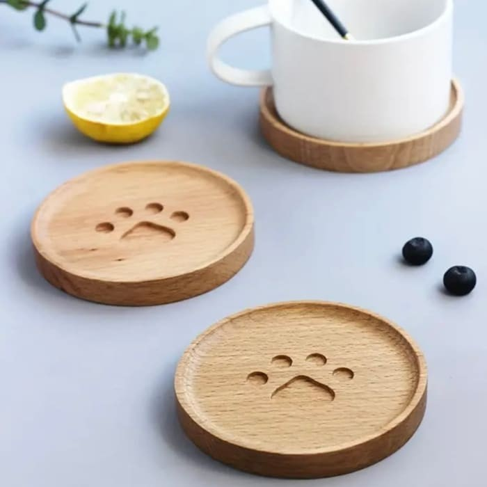 Wooden Drinks Coaster with Engraved Pawprint